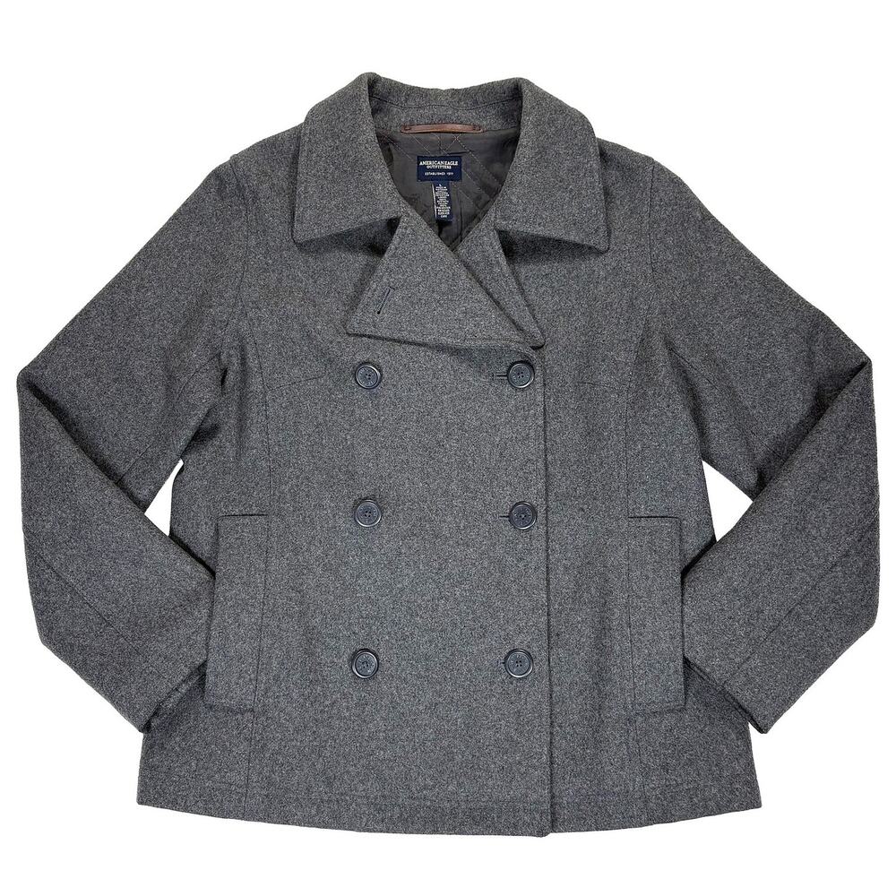 American Eagle Wool Peacoat Women’s L Gray Double Breasted Preppy Classic Fall
